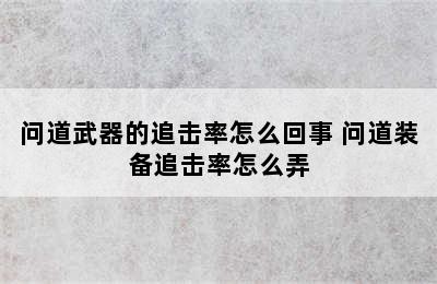 问道武器的追击率怎么回事 问道装备追击率怎么弄